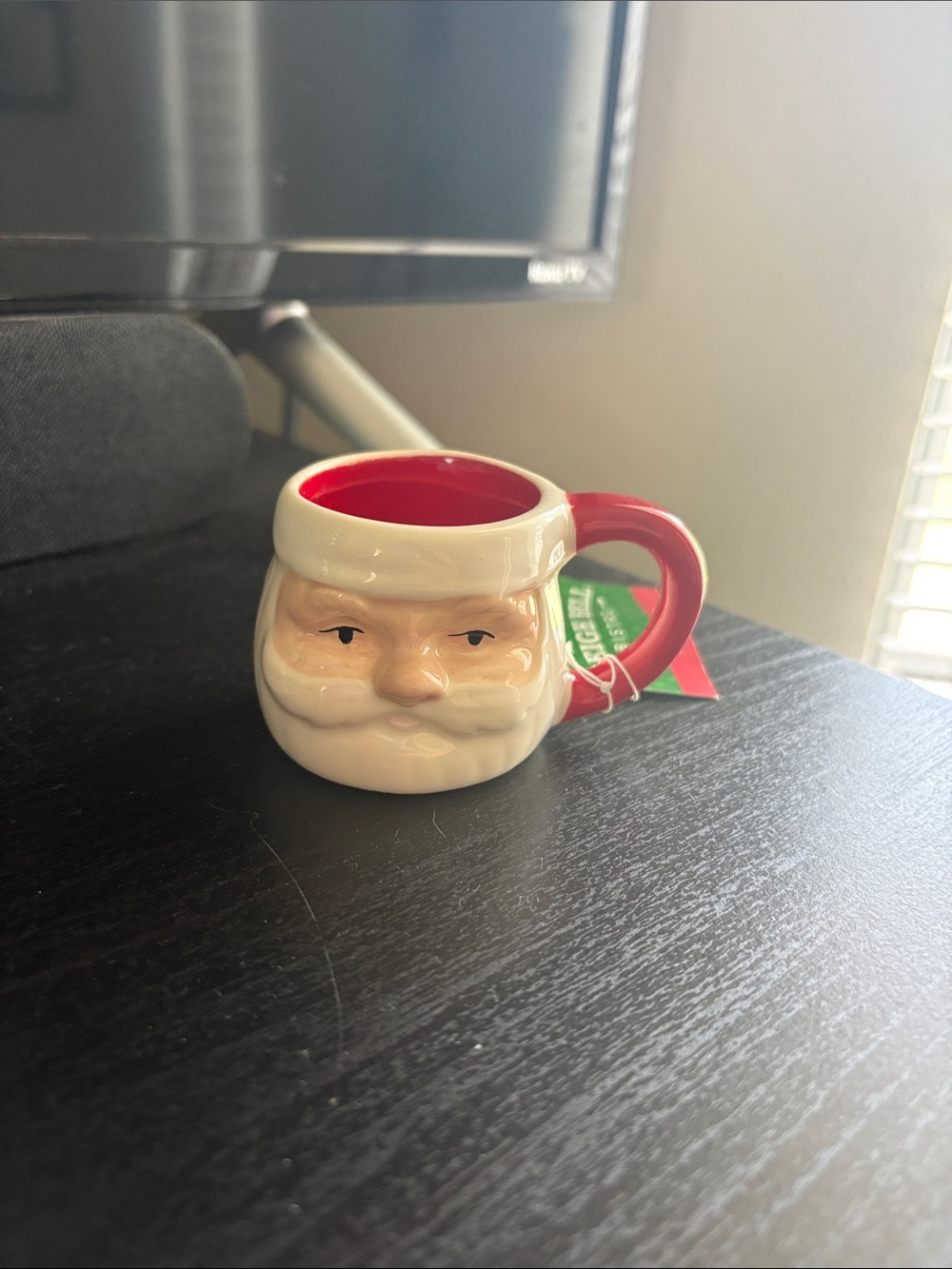 Santa Face Ceramic Shot Mug - Red and White Holiday Glass. 2.25oz, 66.5ml